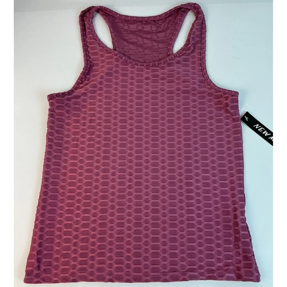 NEW MIX Mauve Honeycomb Textured Workout Tank Top &‎ Biker Shorts Set Size S/M
